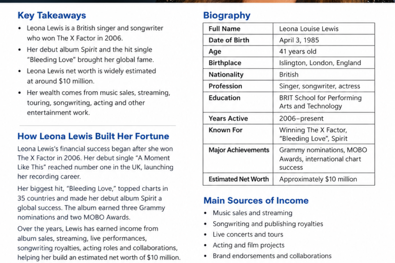 Leona Lewis Net Worth: How She Built Her Fortune
